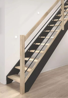 DOLLE HELSINKI - schody rovné bez podstupnic, dub nelakovaný/černá, zábradlí pruty